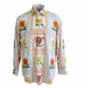 Enyce Mens Sunflower Tile Print Button Down Shirt XL White Yellow EYRU0403